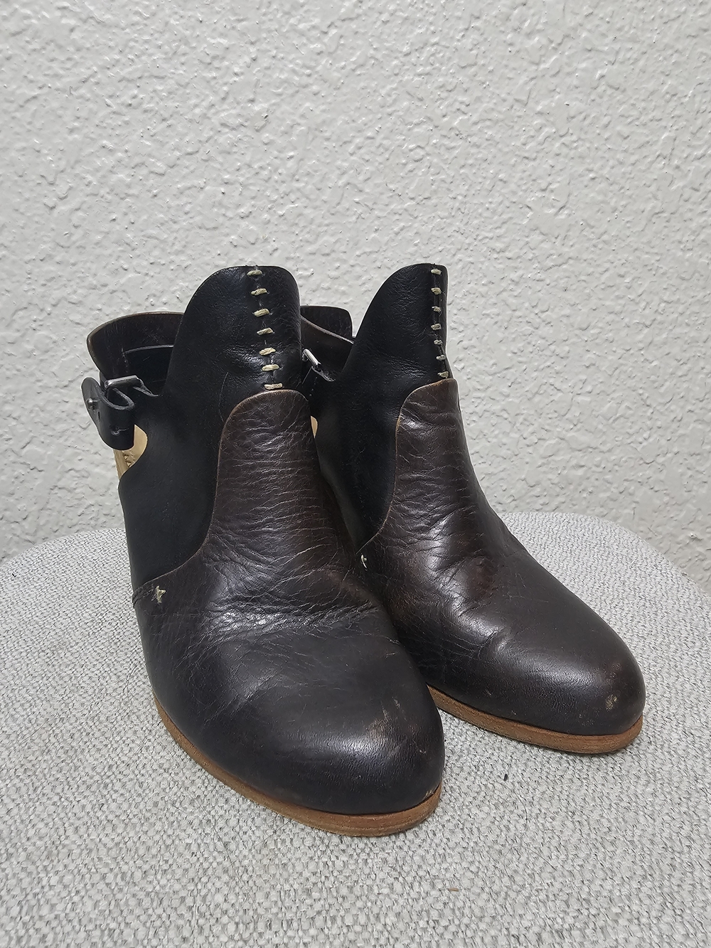Rag & Bone New York Leather Cutout Ankle Booties Heels Size 38 Brown Black